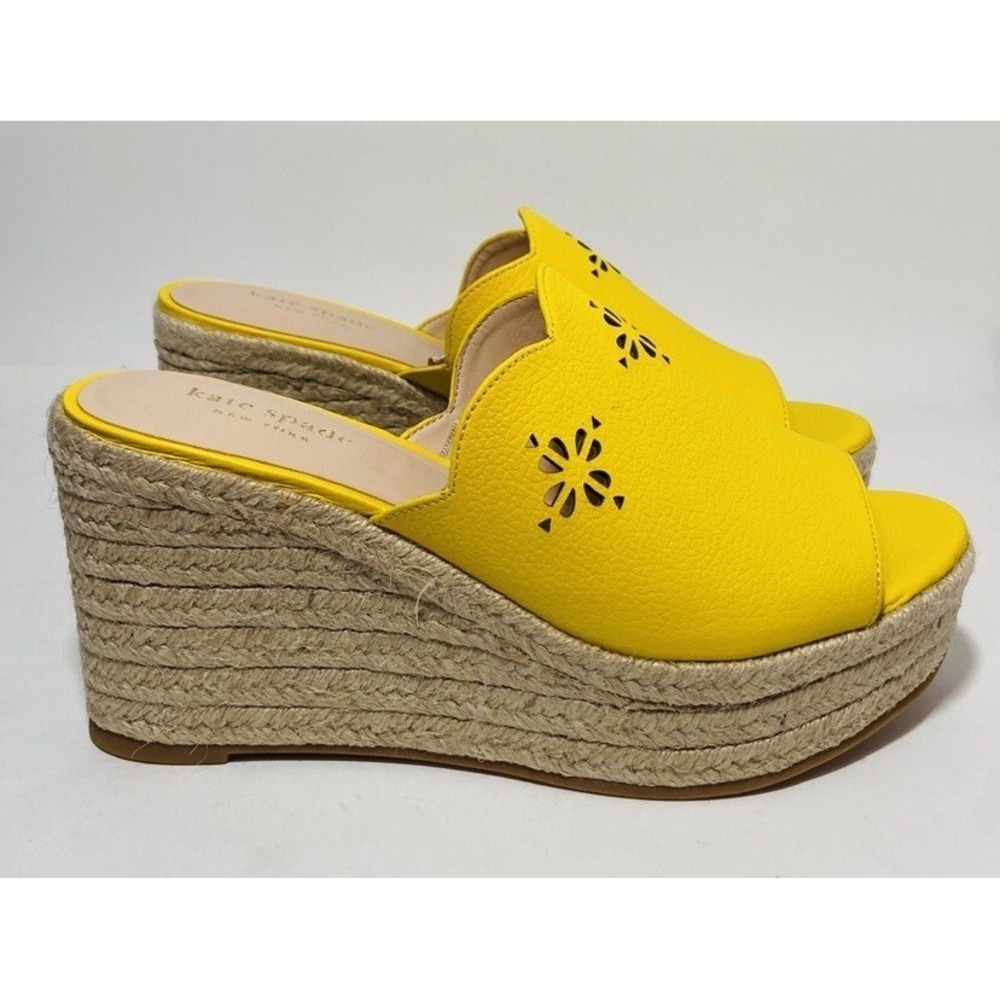 Kate Spade Women's Wedge Size 7 Mule Sandal Yellow Tenley Leather Espadrille - Picture 7 of 9